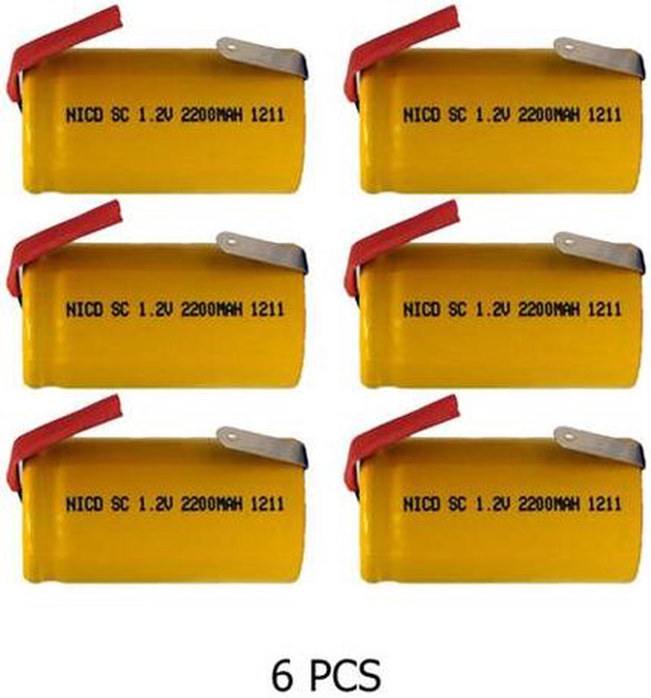 6-Pack Sub C NiCd 2200 mAh Batteries with Tabs