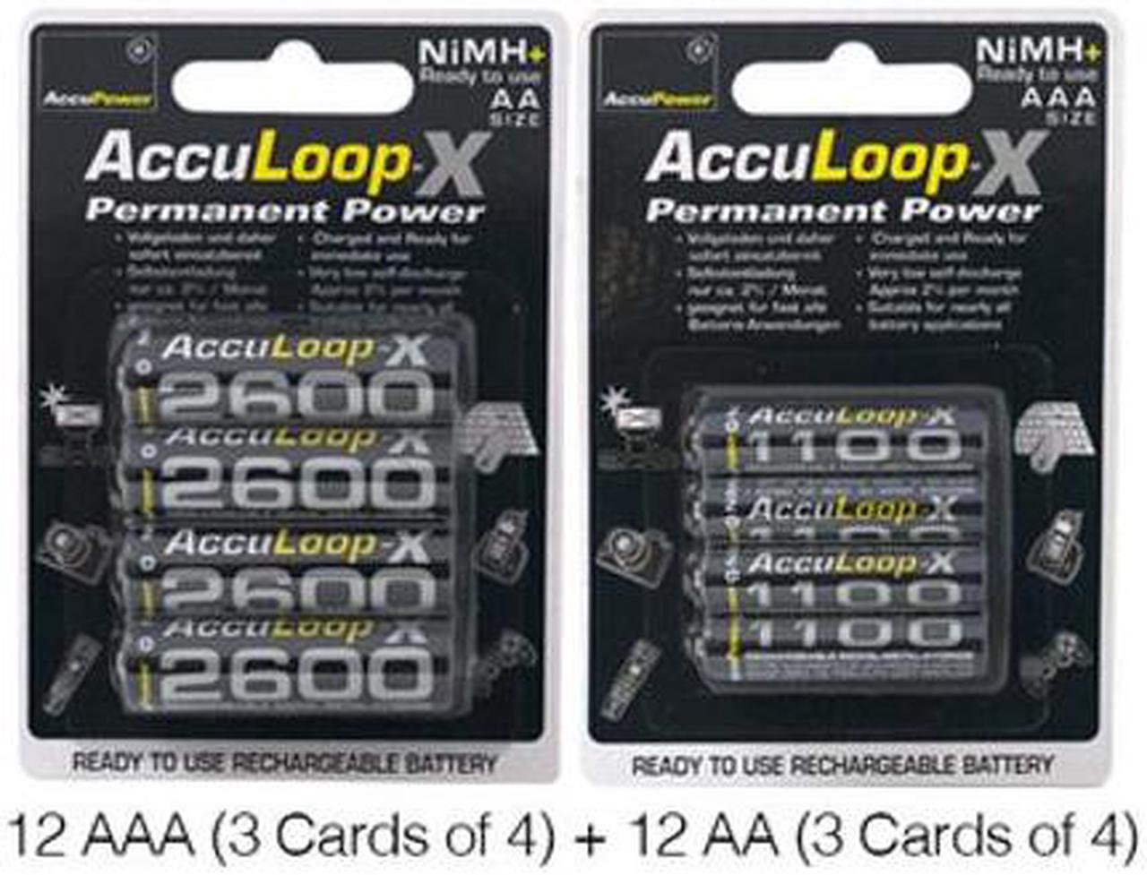 Main image of 12 x AAA (1100 mAh) + 12 x AA (2600 mAh) AccuPower AccuLoop-X NiMH Battery Combo