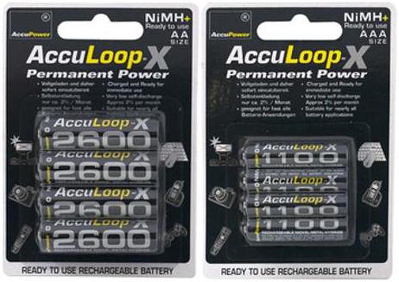 4 x AAA (1100 mAh) + 4 x AA (2600 mAh) AccuPower AccuLoop-X NiMH Battery Combo