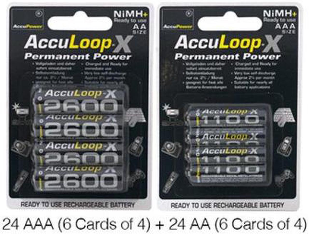 24 x AAA (1100 mAh) + 24 x AA (2600 mAh) AccuPower AccuLoop-X NiMH Battery Combo