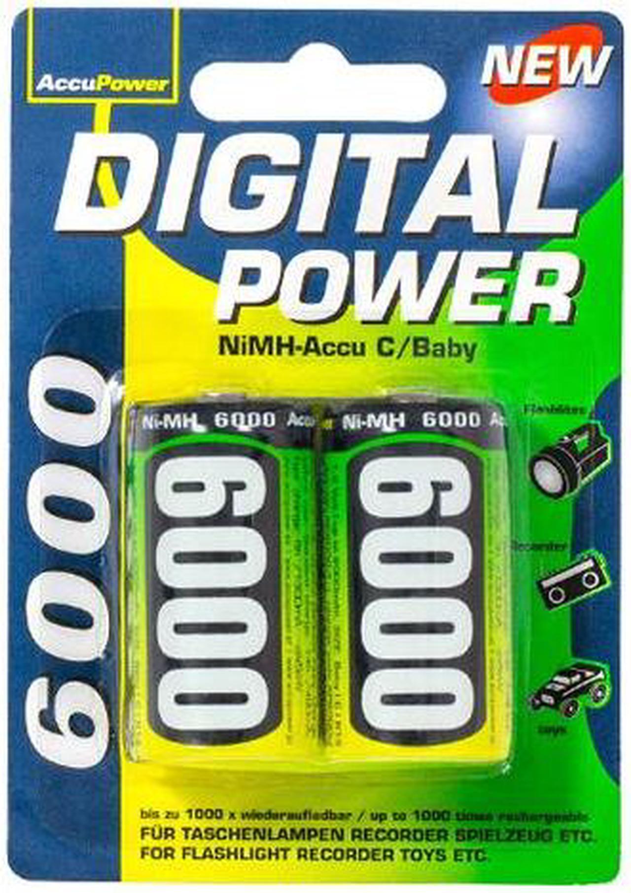 C AccuPower NiMH 6000 mAh Batteries (2 Card)