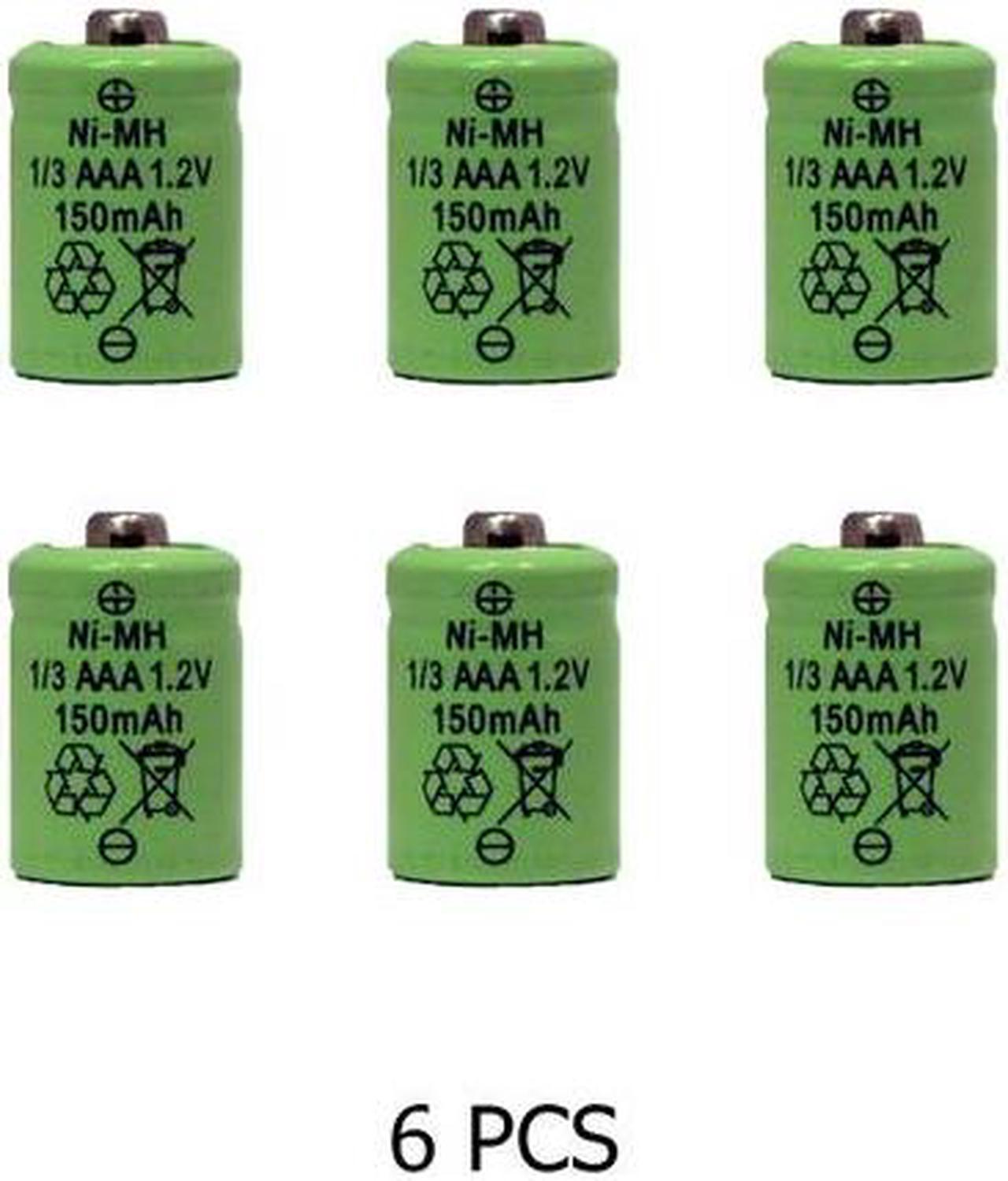 6-Pack 1/3 AAA 150 mAh Button Top NiMH Batteries for Solar Lights