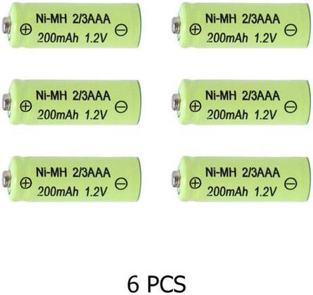 6-Pack 2/3 AAA NiMH 200 mAh Button Top Batteries