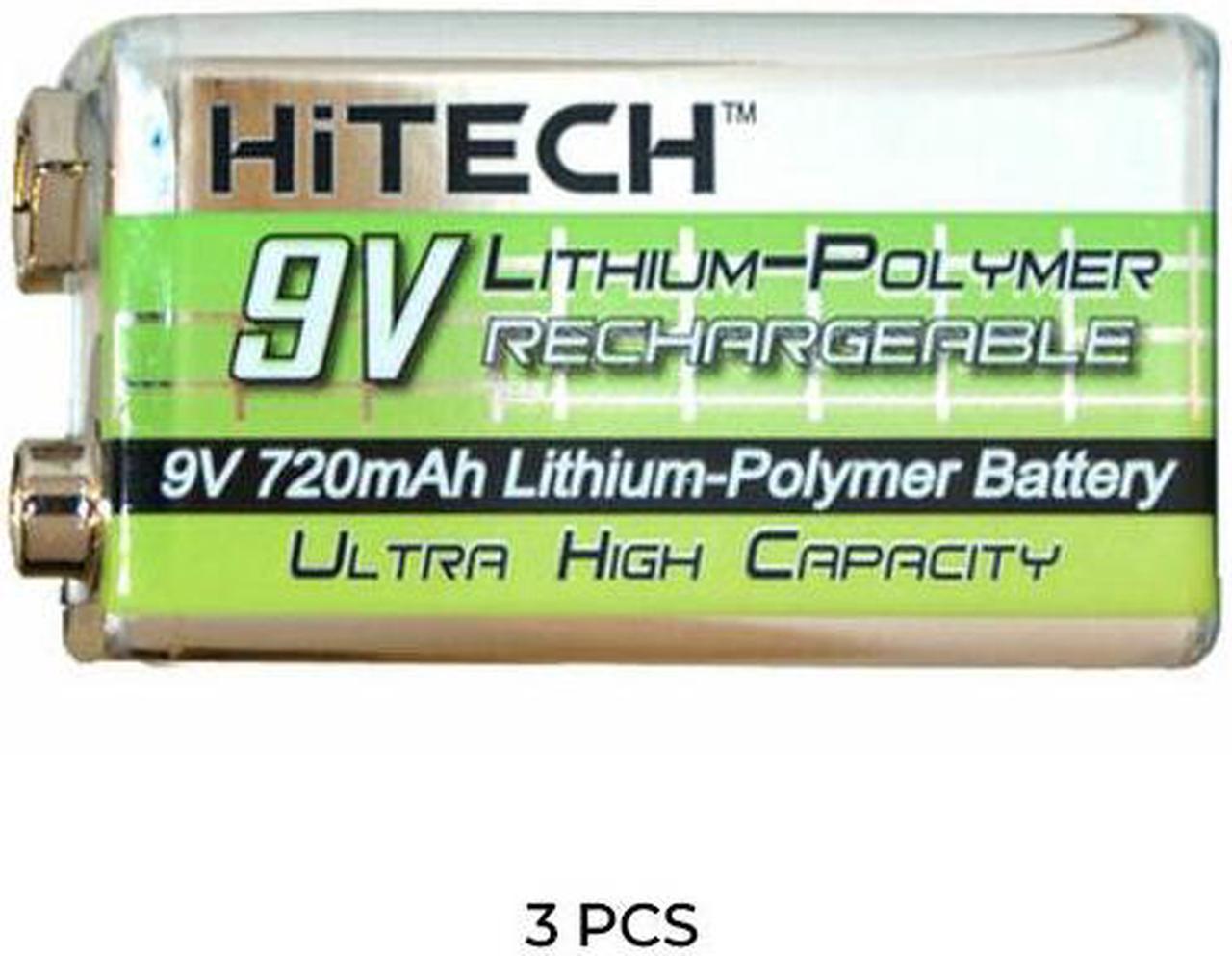 3-Pack HiTech 9 Volt Lithium Polymer Batteries (720 mAh)