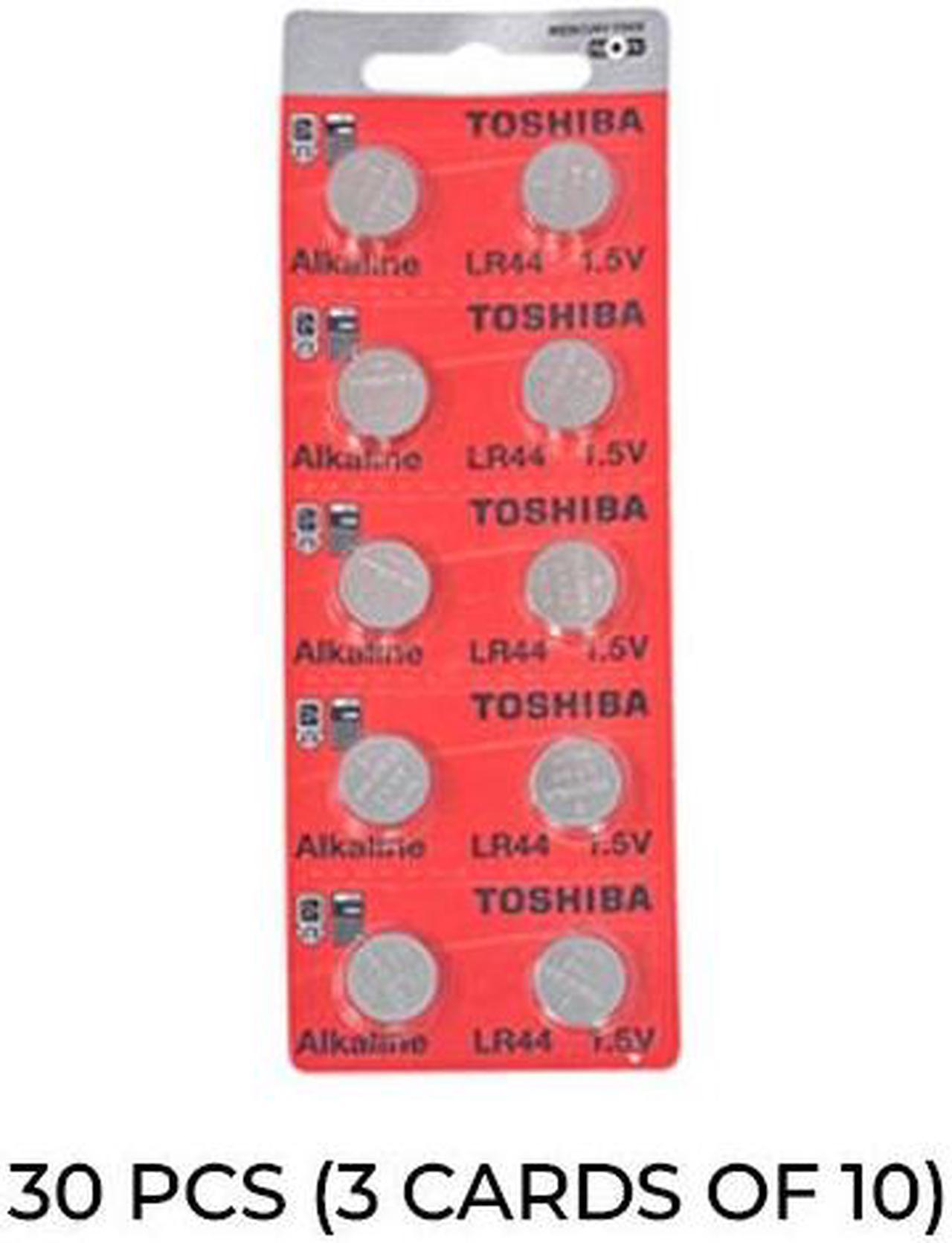 30-Pack LR44 Toshiba Alkaline Button Batteries (3 Cards of 10)