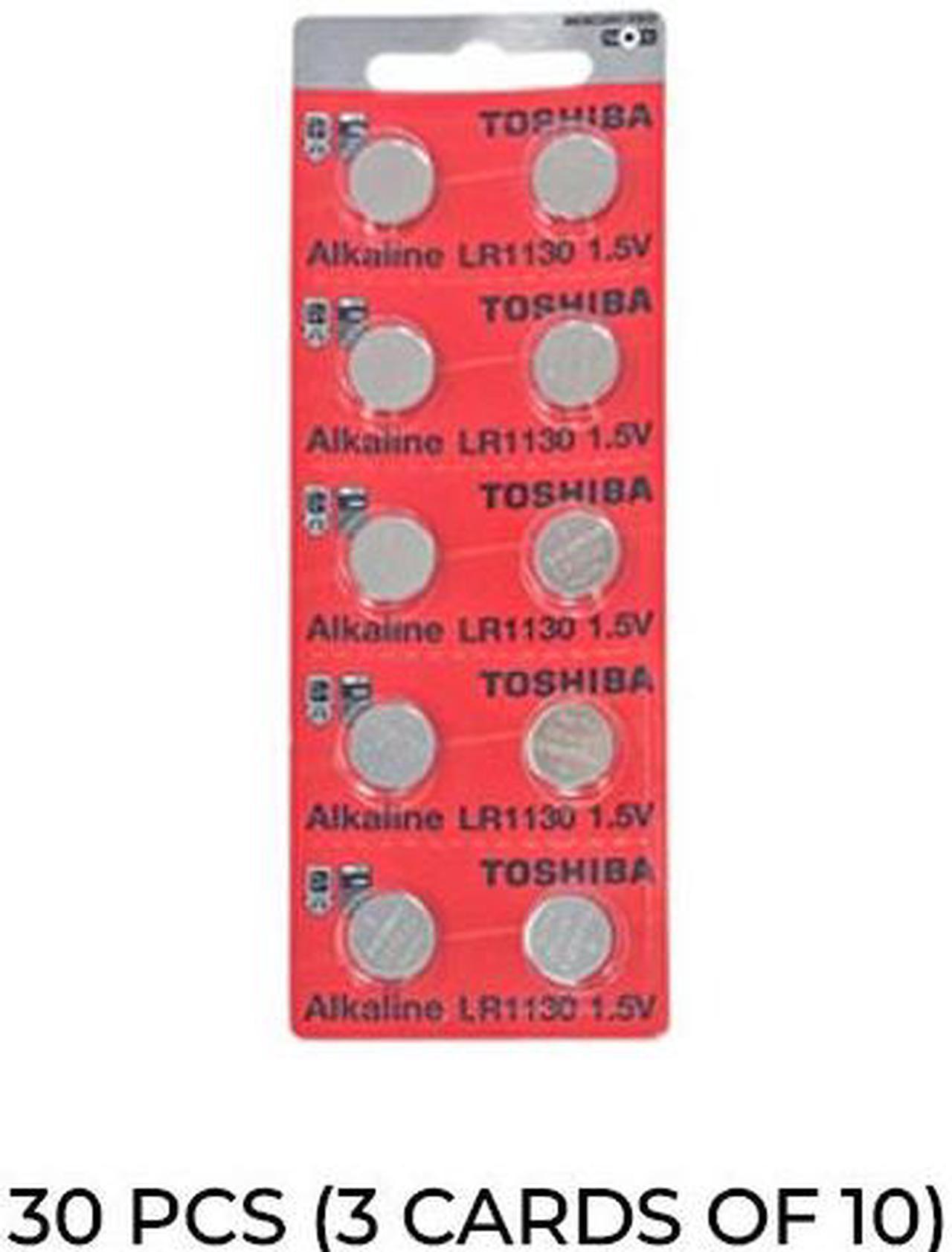 30-Pack LR1130 / AG10 / 389 Toshiba Alkaline Button Batteries (3 Cards of 10)