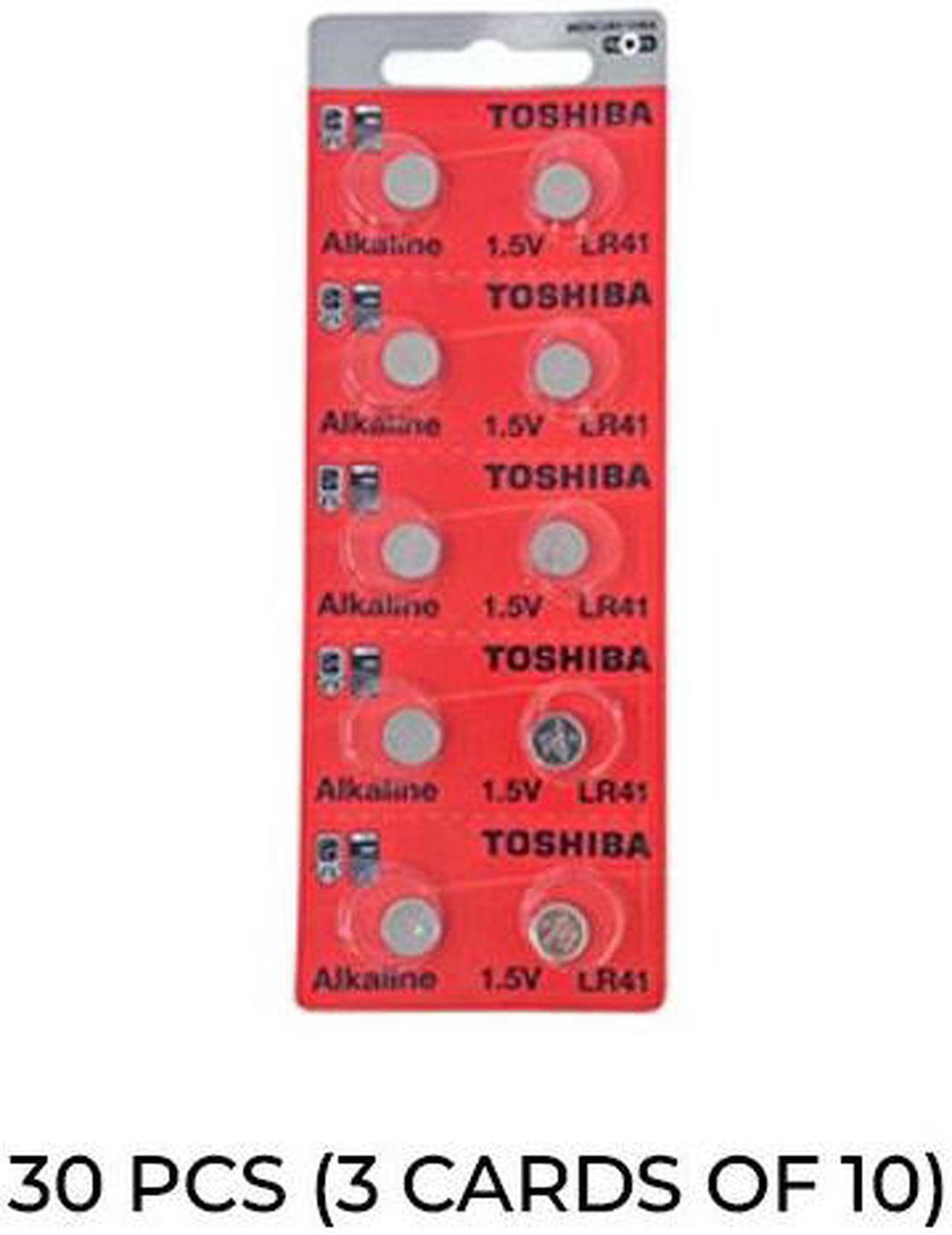 30-Pack LR41 / AG3 Toshiba Alkaline Button Batteries (3 Cards of 10)