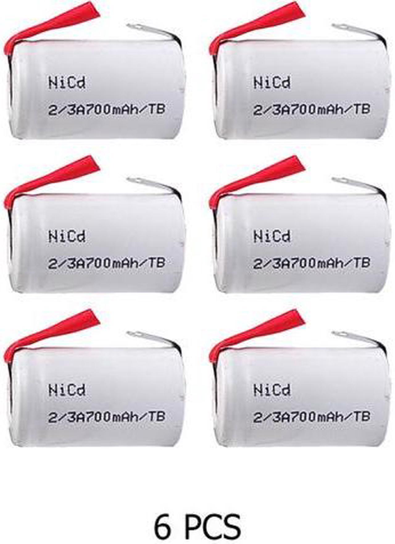 6-Pack 2/3 A NiCd 700 mAh Batteries with Tabs