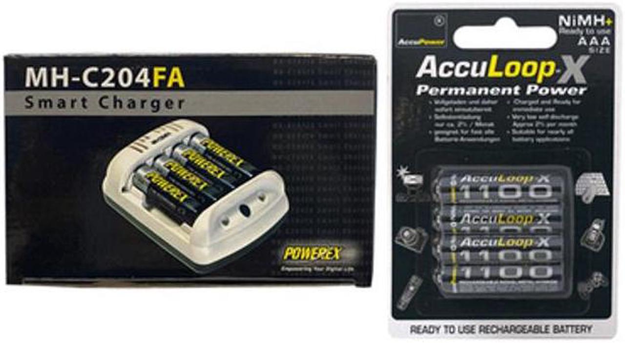 Powerex MH-C204FA AA / AAA Smart Battery Charger & 4 x AAA AccuPower AccuLoop-X NiMH Batteries (1100 mAh)