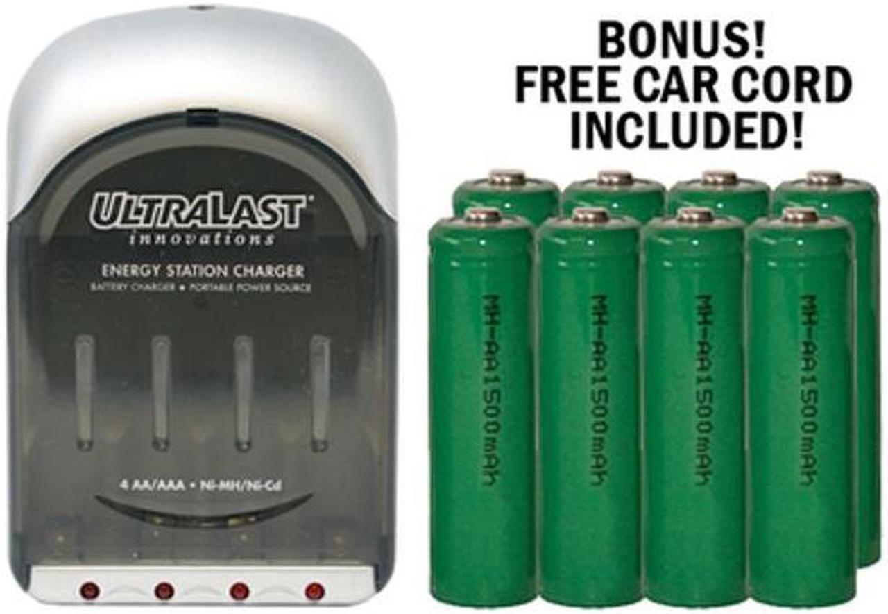 UltraLast AA / AAA Smart Battery Charger + 8 AA NiMH Batteries (1500 mAh)