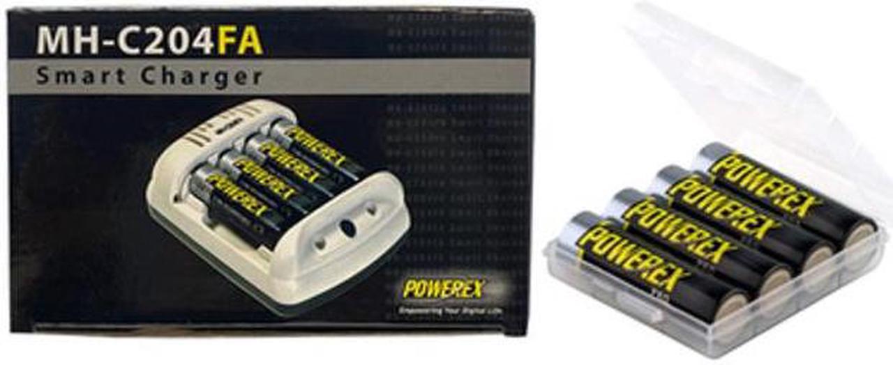 Powerex MH-C204FA AA / AAA Smart Battery Charger & 4 x AA NiMH Powerex PRO Batteries (2700 mAh) w/ Case