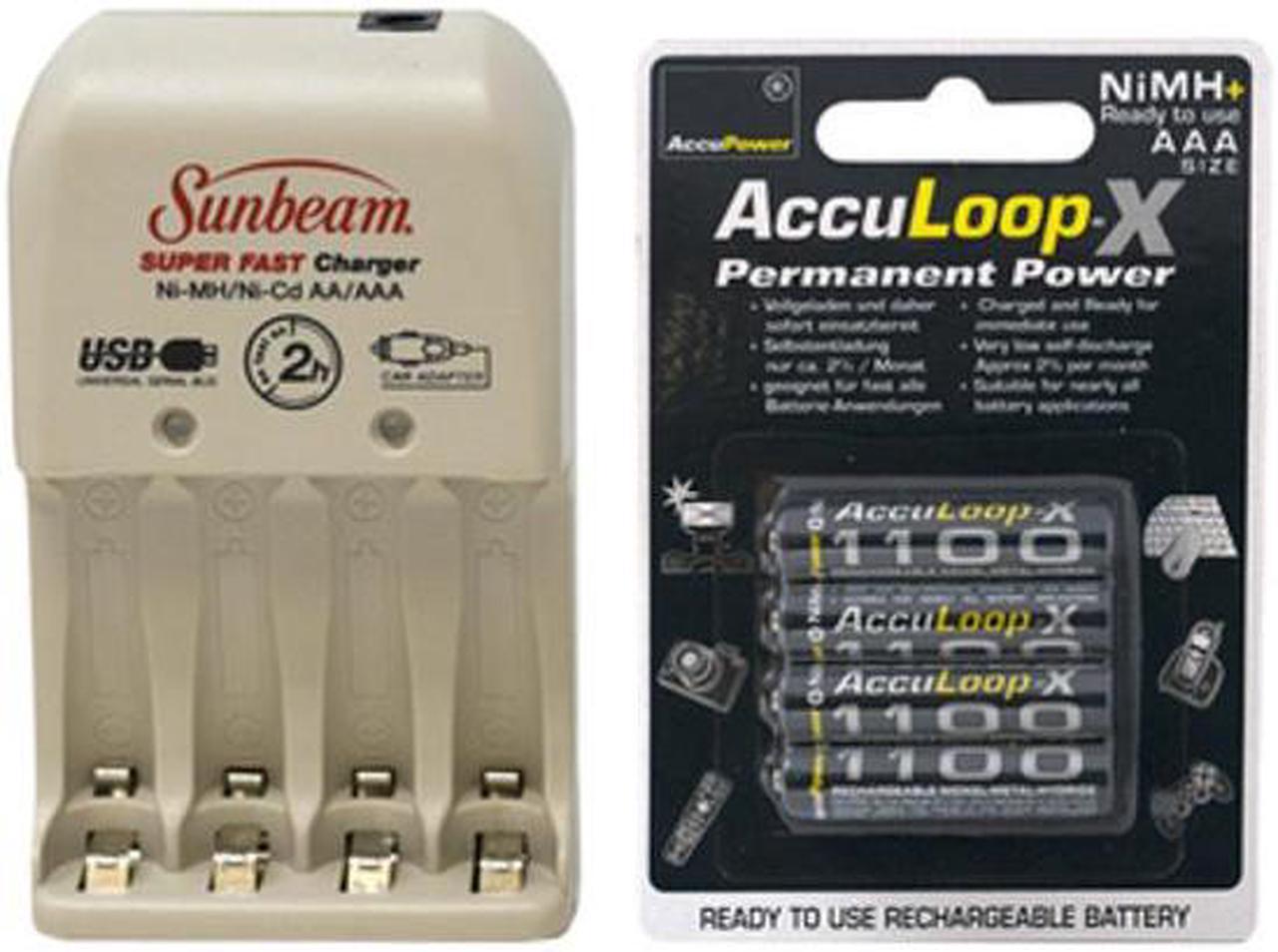 Sunbeam AA / AAA Battery Charger + 8 AAA AccuPower AccuLoop-X NiMH Batteries (1100 mAh)