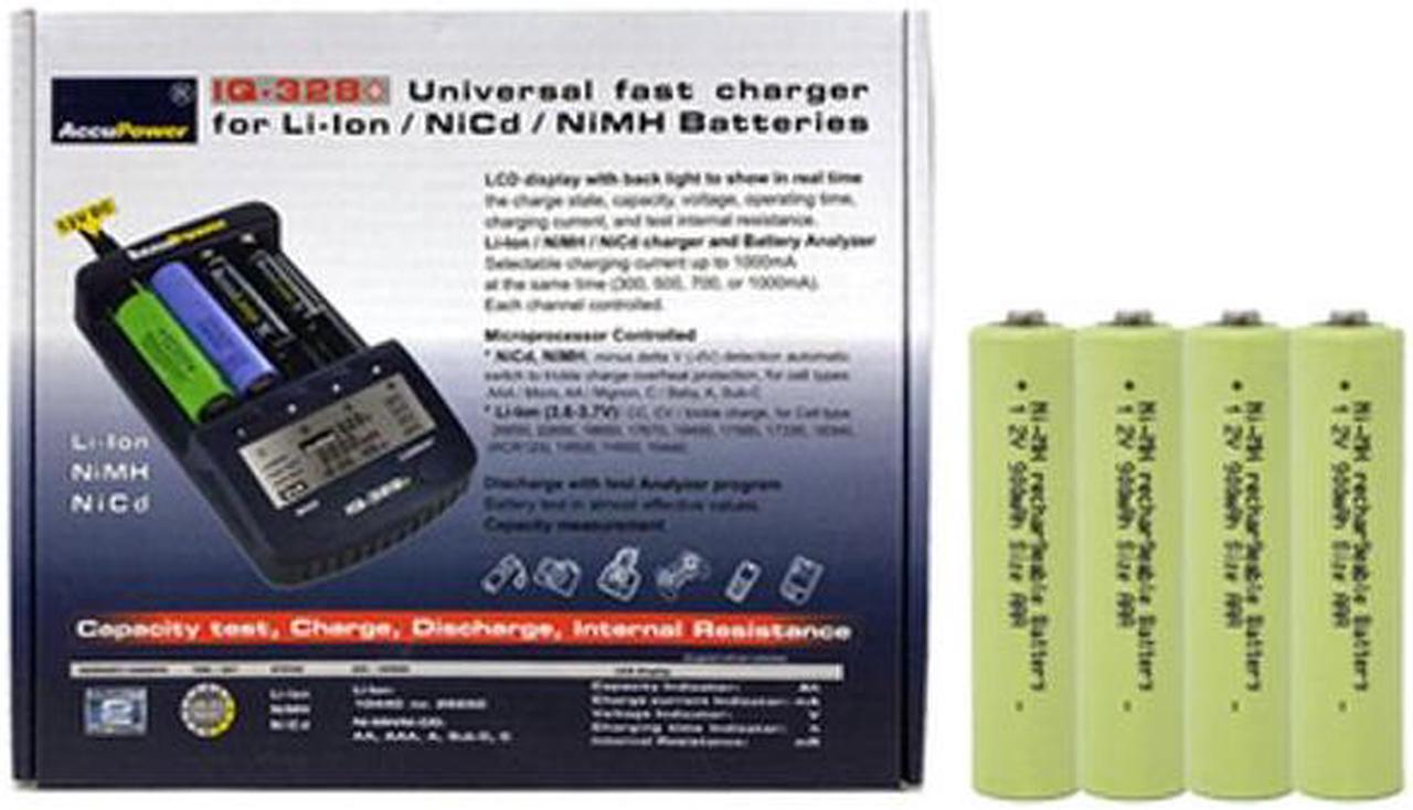 IQ-328 AA / AAA LCD Charger & 4 AAA NiMH Batteries (900 mAh)