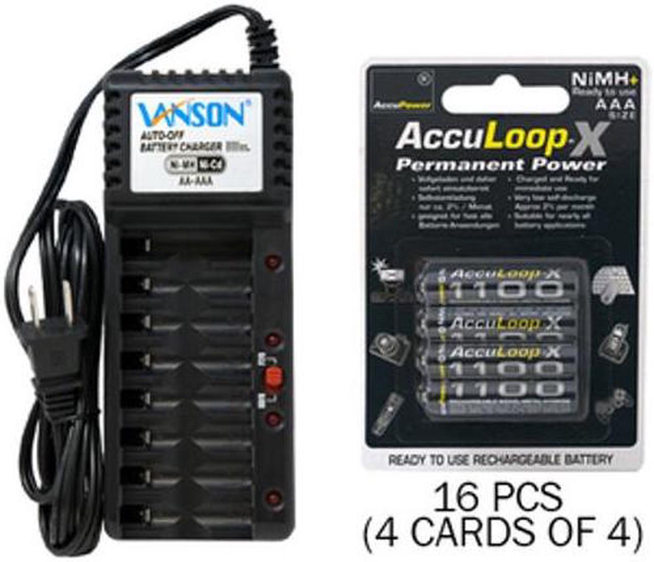 V-868 8 Bay AA & AAA Charger + 16 AAA (1100 mAh) AccuPower AccuLoop-X NiMH Batteries