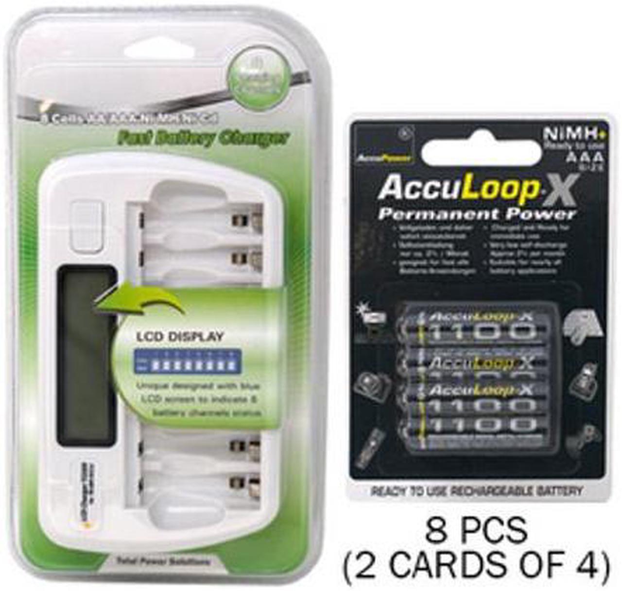 8 Bay AA / AAA LCD Battery Charger + 8 AAA 1100 mAh Acculoop-X NiMH Batteries