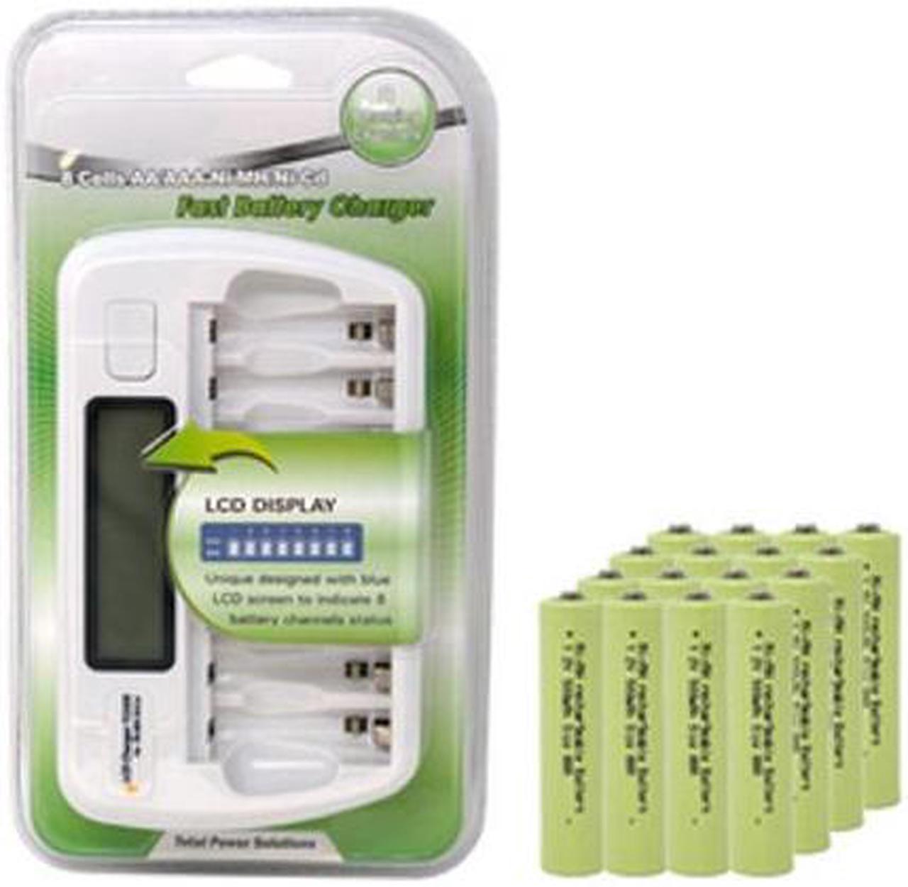 8 Bay AA / AAA LCD Battery Charger + 16 AAA NiMH Batteries (900 mAh)