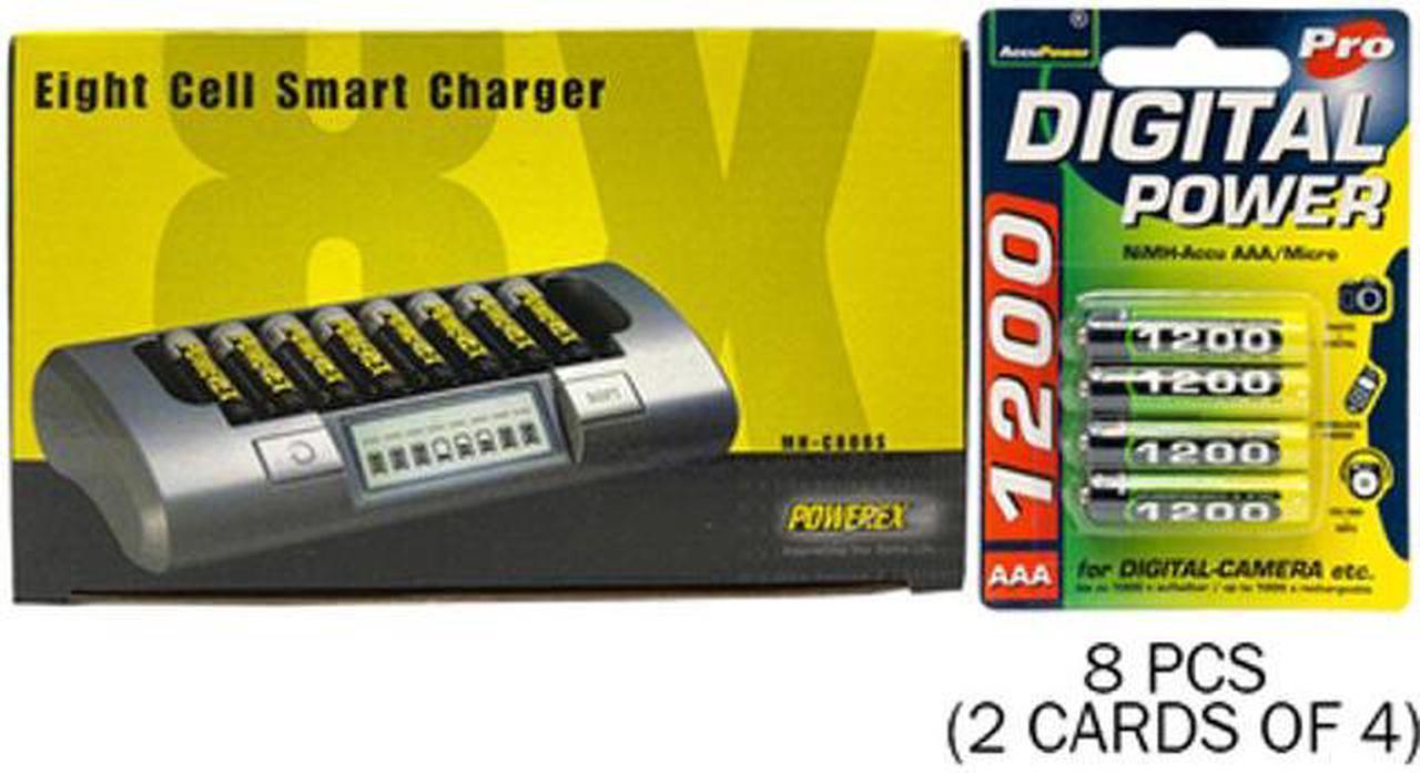 Powerex MH-C800S Eight Slot Smart Charger & 8 AAA NiMH AccuPower Micro Batteries (1200 mAh)