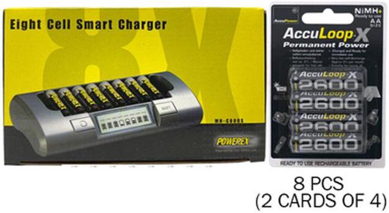 Powerex MH-C800S Eight Slot Smart Charger & 8 AA NiMH AccuPower AccuLoop-X Rechargeable Batteries (2600 mAh)