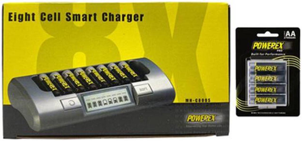 Powerex MH-C800S Eight Slot Smart Charger & 8 AA NiMH Powerex PRO Rechargeable Batteries (2700 mAh) with Battery Case