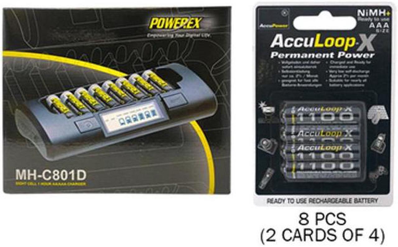 Powerex MH-C801D 8-Cell Charger & 8 AAA AccuPower AccuLoop-X NiMH Batteries (1100 mAh)