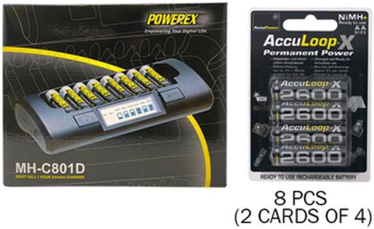 Powerex MH-C801D Eight Slot Smart Charger & 8 AA NiMH AccuPower AccuLoop-X Rechargeable Batteries (2600 mAh)