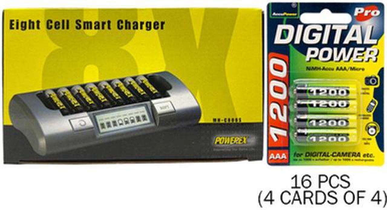 Powerex MH-C800S Eight Slot Smart Charger & 16 AAA NiMH AccuPower Micro Batteries (1200 mAh)