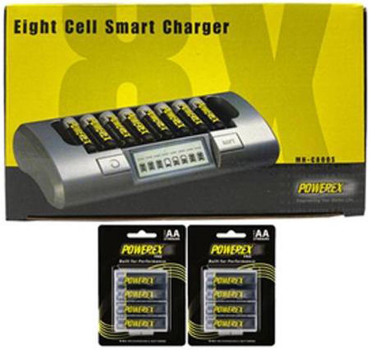 Powerex MH-C800S Eight Slot Smart Charger & 16 AA NiMH Powerex PRO Rechargeable Batteries (2700 mAh) with Battery Case