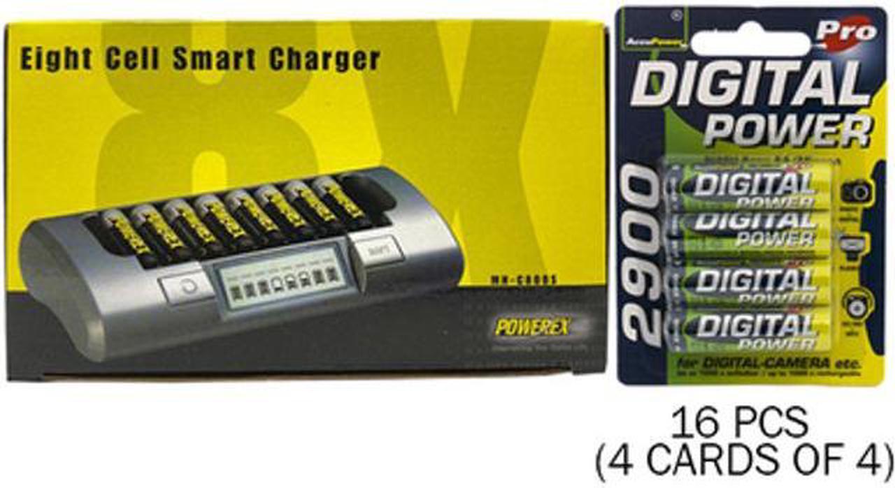 Powerex MH-C800S Eight Slot Smart Charger & 16 AA NiMH AccuPower Batteries (2900 mAh)