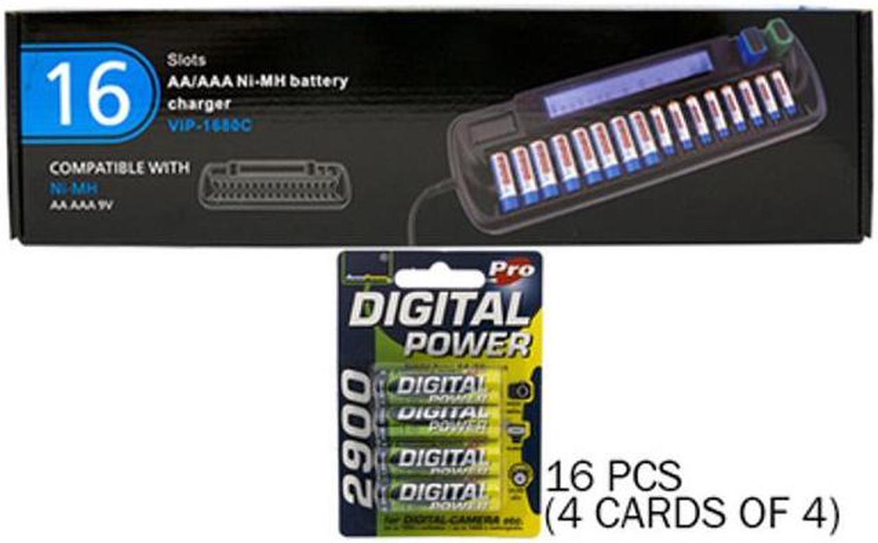 16 Bay AA / AAA LCD Charger + 16 AA AccuPower NiMH Batteries (2900 mAh)