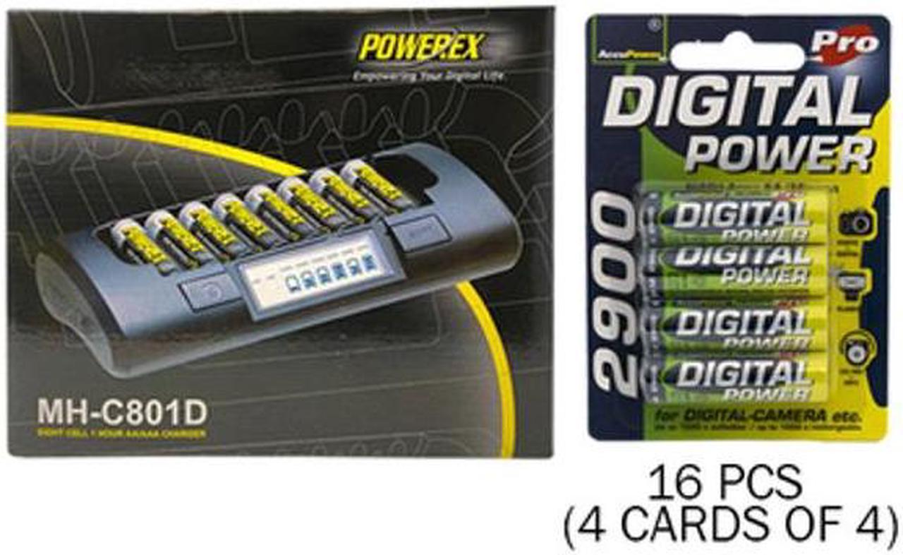 Powerex MH-C801D Eight Slot Smart Charger & 16 AA NiMH AccuPower Batteries (2900 mAh)