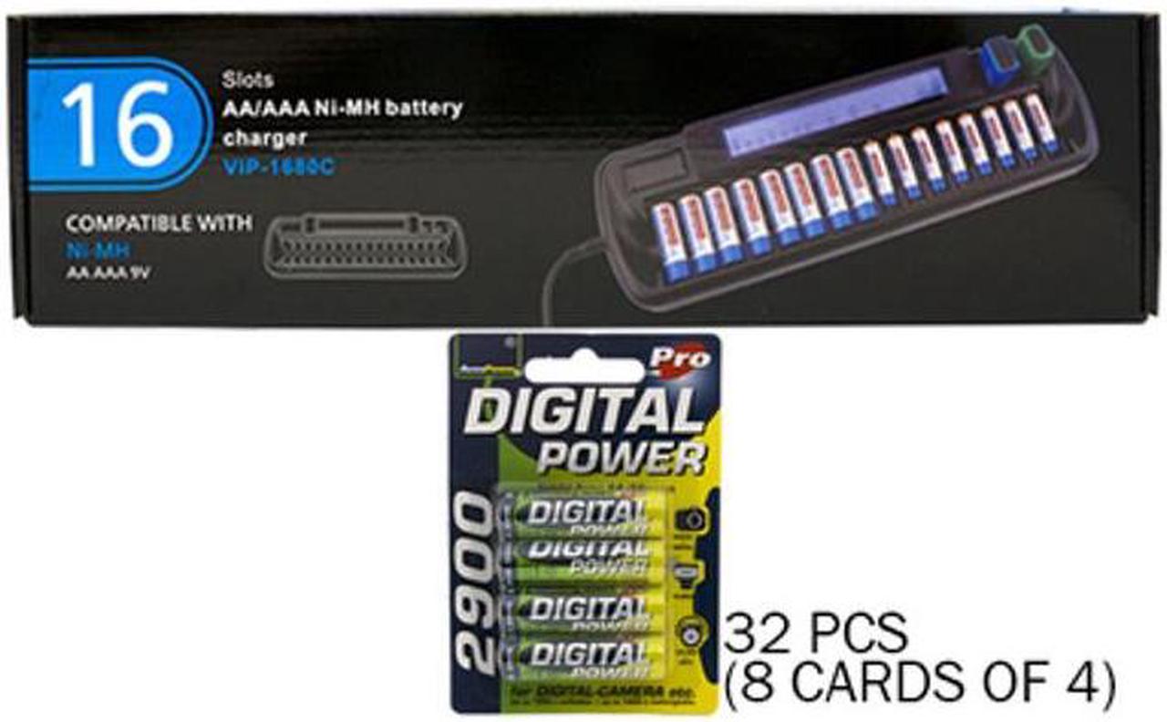 16 Bay AA / AAA LCD Charger + 32 AA AccuPower NiMH Batteries (2900 mAh)