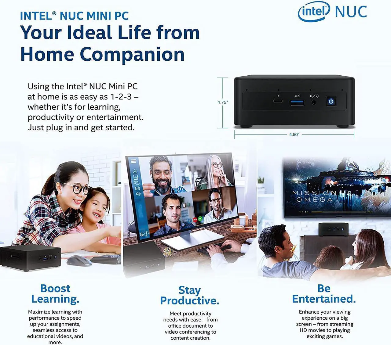 Alt view image 7 of 7 - 2022 Intel NUC 11 Performance Kit NUC11PAHi5 (4-Core i5-1135G7, 16GB RAM, 512GB SSD, Iris Xe Graphics) Mini Business Gaming PC Desktop, 2 x Thunderbolt 3, Wi-Fi, IST Computers Cable, Windows 10 Pro