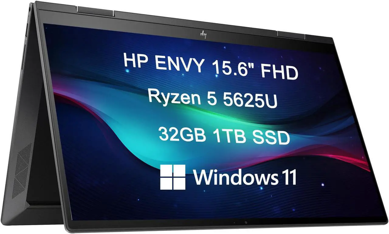 Main image of HP Envy X360 15.6 2-in-1 Touchscreen (AMD 6-Core Ryzen 5 5625U, 32GB RAM, 1TB PCle SSD, Webcam), FHD Convertible Laptop, Backlit, Alexa Built-in, Black, Windows 11 Home