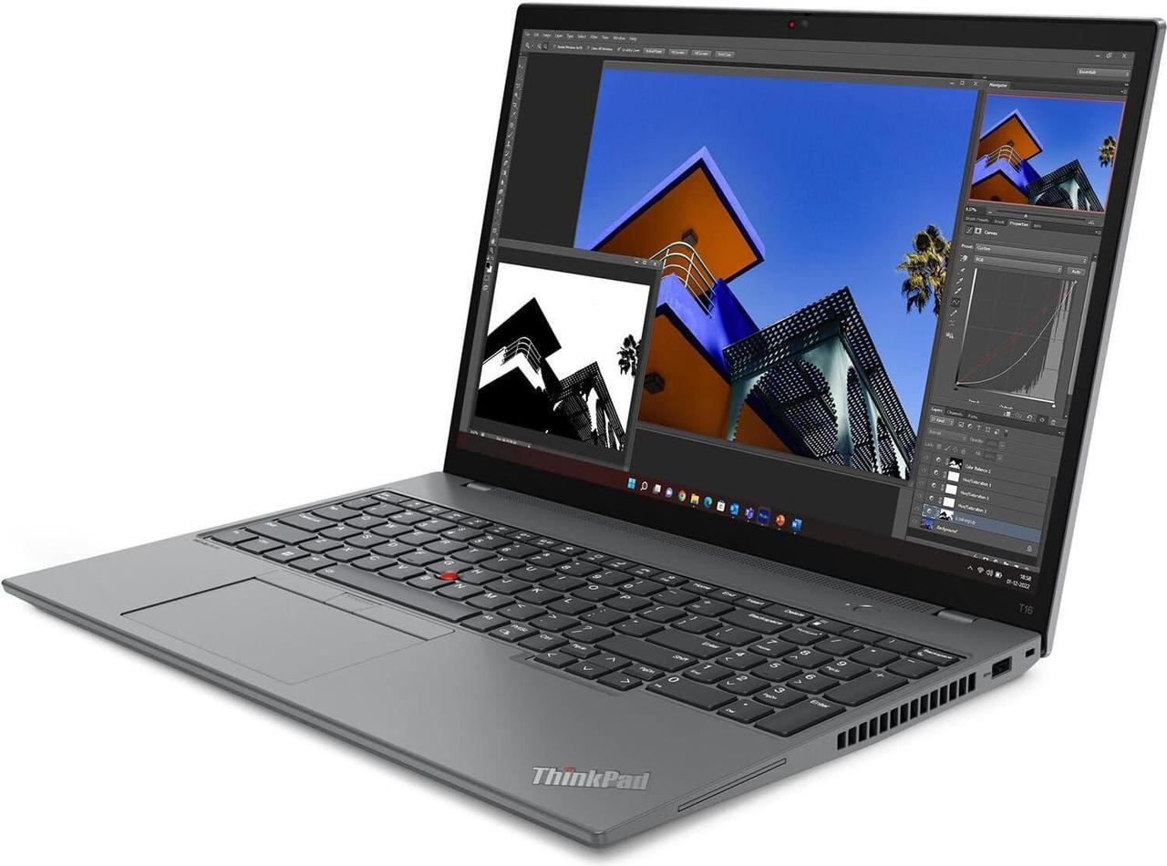 Alt view image 6 of 7 - Lenovo ThinkPad T16 Gen 2 Business Laptop (16" FHD+ Touchscreen, Intel Core i7-1355U, 32GB DDR5 RAM, 1TB SSD), Ethernet, Backlit, Fingerprint, FHD Webcam, 3-Year Warranty, Win 11 Pro w/AI Copilot,Grey
