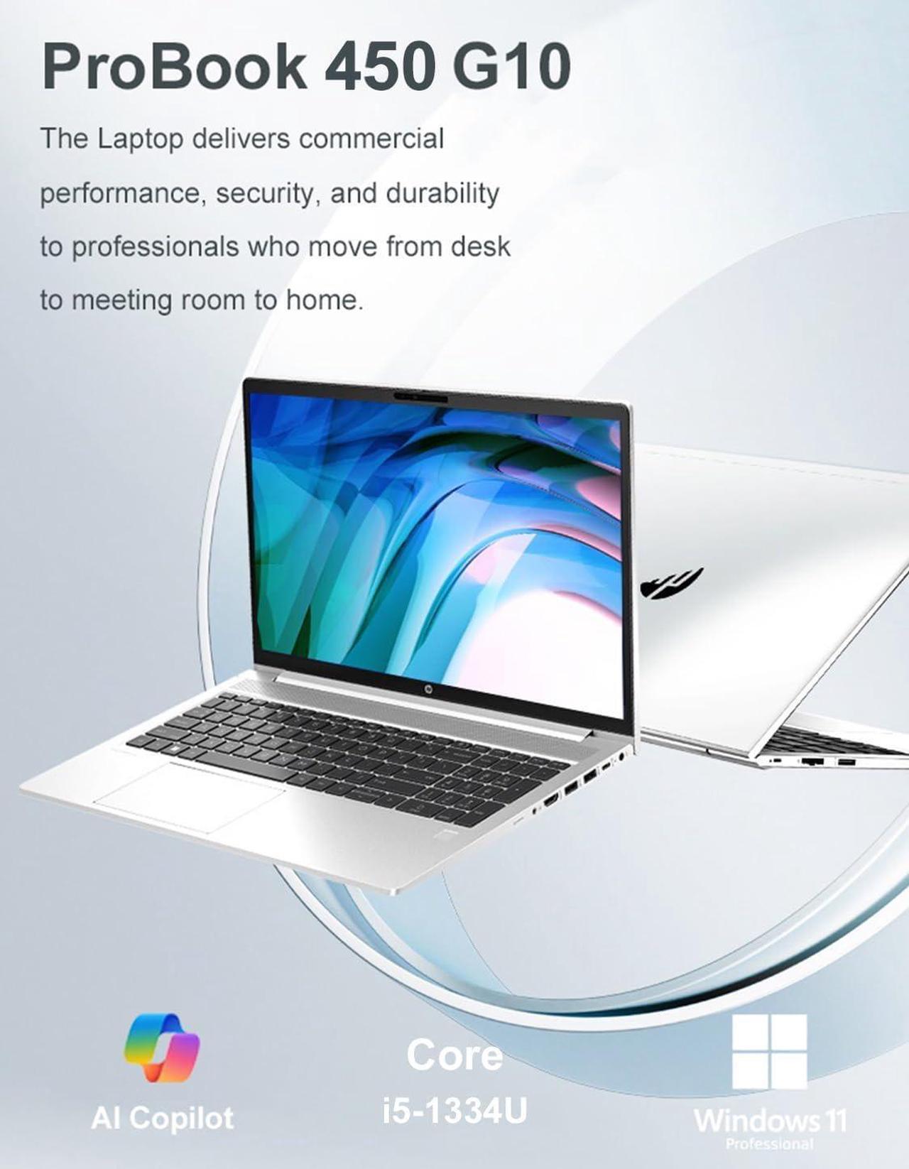 Alt view image 2 of 7 - HP ProBook 450 G10 Business Laptop (15.6" FHD Anti-Glare, Intel 10-Core i5-1334U, 16GB RAM, 512GB SSD, (Beats i7-1255U)) Backlit KB, Webcam, Ethernet, Wi-Fi 6E, Win 11 Pro w/ AI Copilot, Silver