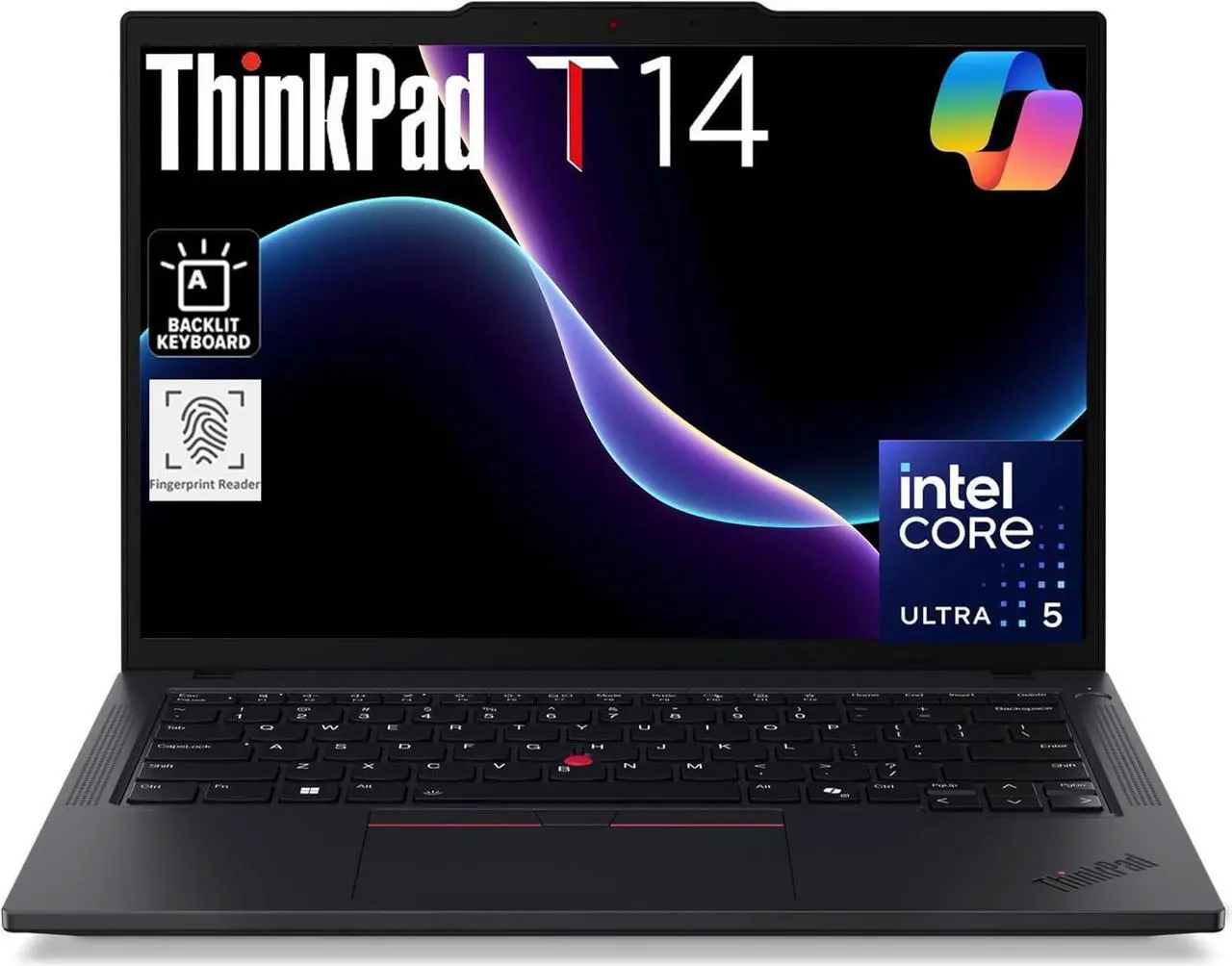 Main image of Lenovo ThinkPad T14 Gen 5 Business Laptop (14" FHD+, Intel Core Ultra 5 125U (>i7-1355U), 16GB DDR5, 512GB SSD), AI PC, Backlit, FP, 5MP Webcam, 2x Thunderbolt 4, Wi-Fi 6E, Win 11 Pro w/ AI Copilot
