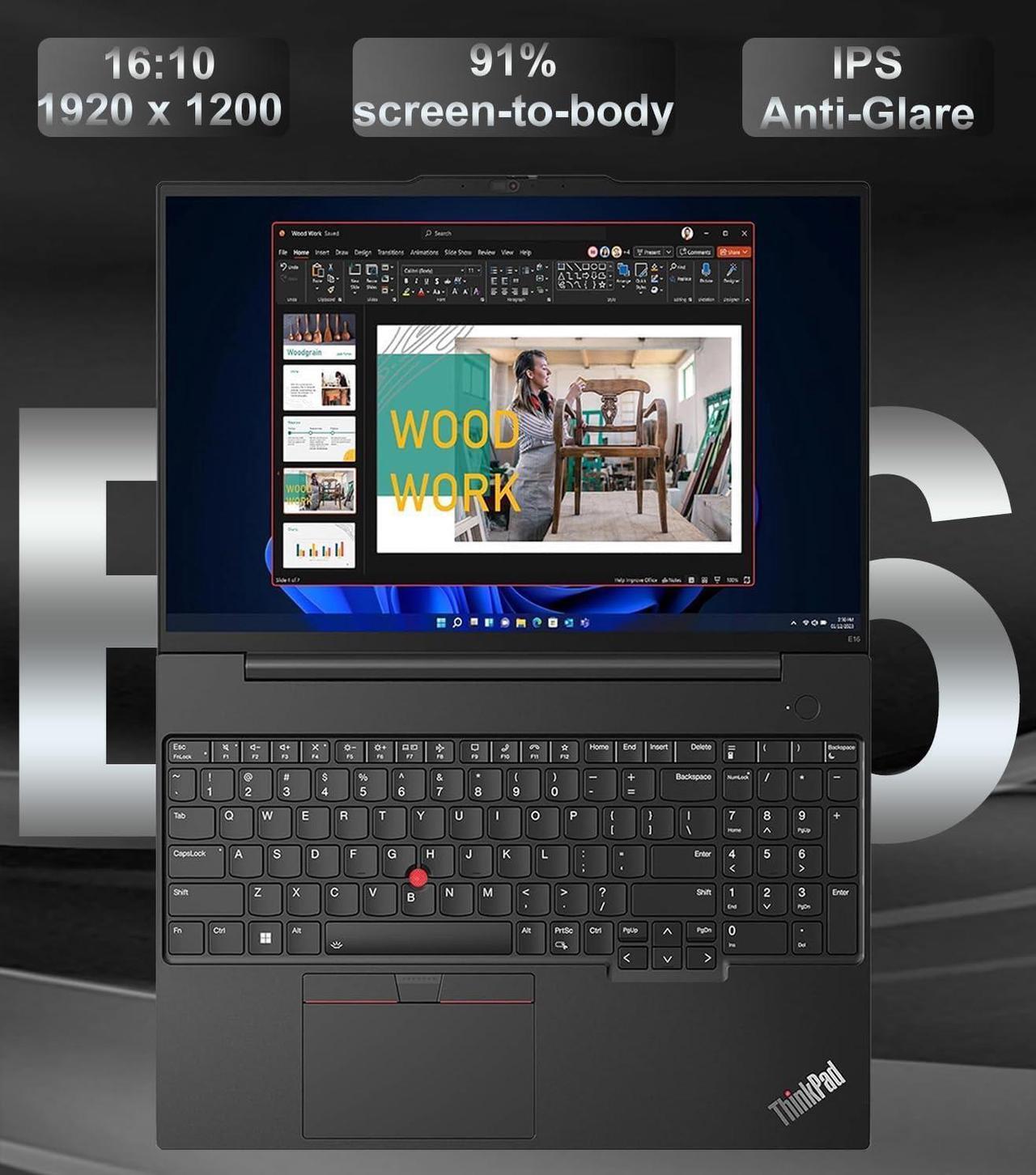 Alt view image 2 of 7 - Lenovo ThinkPad E16 Gen 2 Business Laptop (16" FHD+ Anti-Glare, Intel Core Ultra 5 125U (> i7-1355U), 16GB DDR5 RAM, 512GB SSD) Fingerprint, Backlit, Webcam, Ethernet, Win 11 Pro, 2025 AI PC, Black