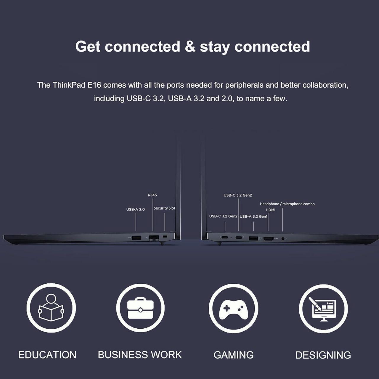 Alt view image 6 of 7 - Lenovo ThinkPad E16 Gen 2 Business Laptop (16" FHD+ Anti-Glare, Intel Core Ultra 5 125U (> i7-1355U), 16GB DDR5 RAM, 512GB SSD) Fingerprint, Backlit, Webcam, Ethernet, Win 11 Pro, 2025 AI PC, Black
