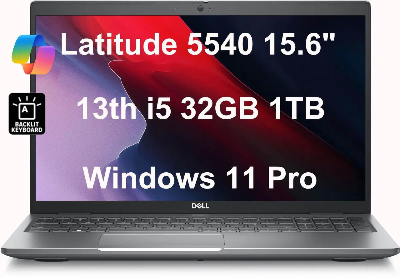 Main image of Dell Latitude 5540 5000 Business Laptop (15.6" FHD, Intel 10-Core i5-1345U vPro, 32GB RAM, 1TB SSD) Backlit, 1080p FHD IR Webcam, 2 x Thunderbolt 4, Wi-Fi 6E, Ethernet, Win 11 Pro w/AI Copilot, Gray