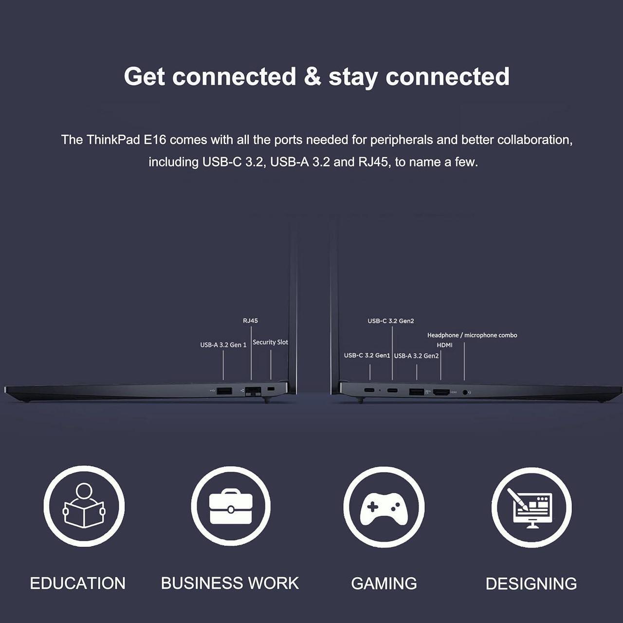 Alt view image 5 of 7 - Lenovo ThinkPad E16 Gen 2 Business Laptop (16" FHD+ Anti-glare, AMD Ryzen 5 7535U (> Intel i7-1360P), 32GB DDR5, 1TB SSD) Fingerprint, Backlit, RGB Webcam, Wi-Fi, RJ-45, Win 11 Pro w/ AI Copilot