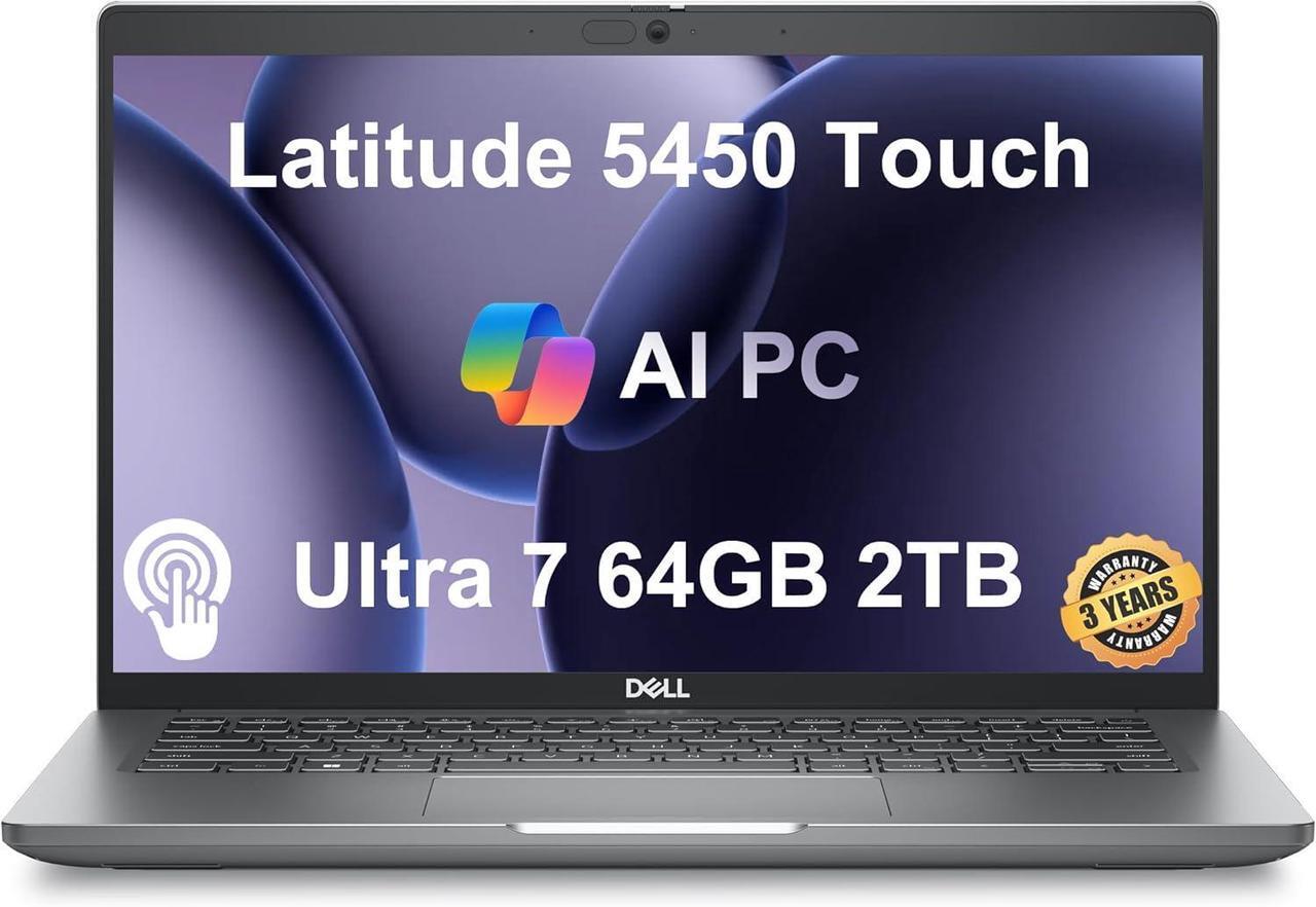 Main image of Dell Latitude 5450 Business Laptop (14" FHD Touchscreen, Intel 12-Core Ultra 7 165U vPro, 64GB DDR5 RAM, 2TB SSD) Backlit, Fingerprint, IR Webcam, 2 x Thunderbolt 4, 3-Yr WRT, Win 11 Pro, 2025 AI PC
