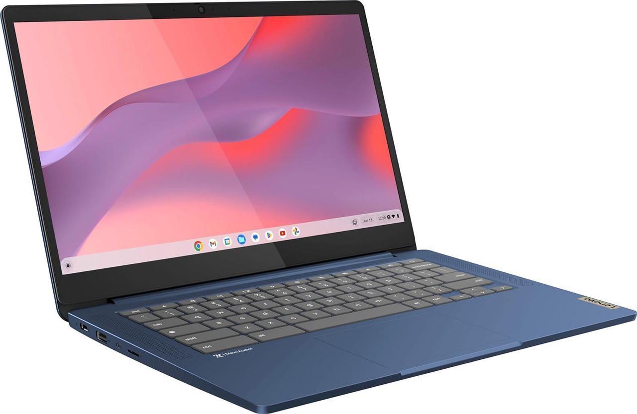 Alt view image 2 of 7 - Lenovo Chromebook 14 Touchscreen Laptop (14" FHD Touch Display, 8-Core MediaTek Kompanio 520, 4GB RAM, 128GB Storage (64GB eMMC+64GB SD)), Webcam, 13-Hrs Long-Battery Life, Chrome OS, Abyss Blue