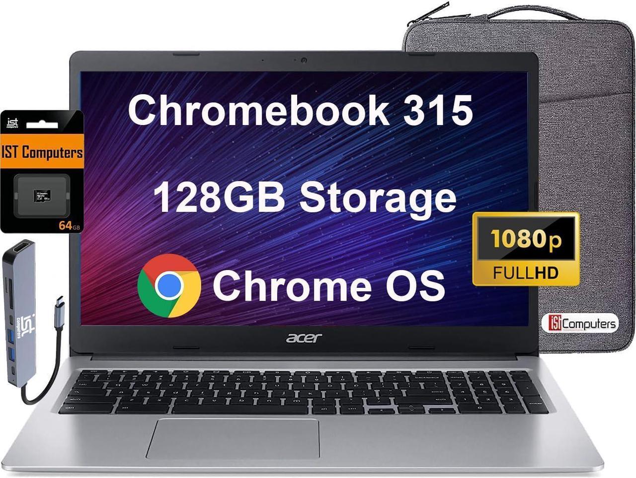 Main image of acer Chromebook 315 15.6" FHD (Intel Celeron N4500, 4GB RAM, 128GB Storage (64GB eMMC + 64GB IST SD Card) Home & Student Laptop, Long Battery Life, Wi-Fi, Webcam, IST Hub, Chrome OS, Silver