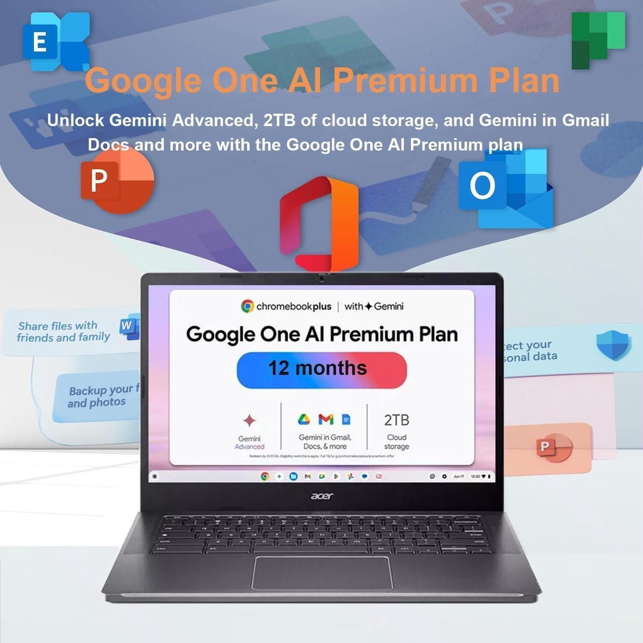 Alt view image 4 of 7 - Acer Chromebook Plus 514 Laptop w/ Google AI (14" FHD Touchscreen, Intel 8-Core i3-N305, 8GB RAM, 640GB Storage, 2TB Cloud Storage) Business, Student, 11-Hr Long Battery Life, 1080p Webcam, Chrome OS