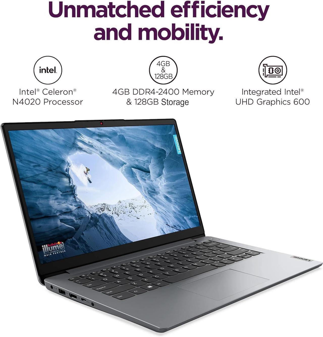 Alt view image 3 of 7 - Lenovo IdeaPad Ultra Light Laptop for Student & Home (14" Anti-Glare, Intel Dual Core Processor, 4GB RAM, 128GB Storage (64GB+ 64GB SD)), 1 Year Office 365, Webcam, Wi-Fi 6, Win 11 Home in S, Grey
