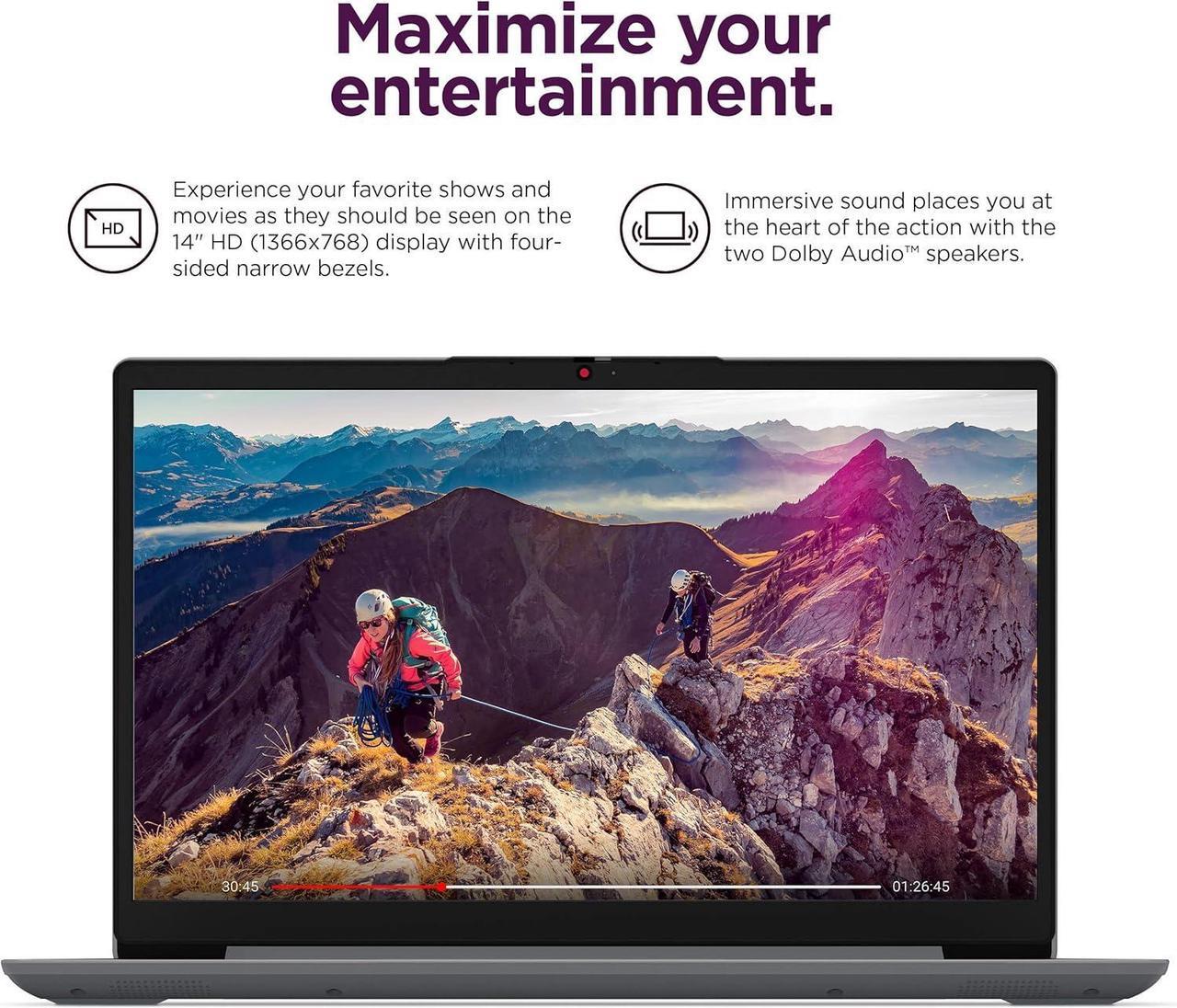 Alt view image 4 of 7 - Lenovo IdeaPad Ultra Light Laptop for Student & Home (14" Anti-Glare, Intel Dual Core Processor, 4GB RAM, 128GB Storage (64GB+ 64GB SD)), 1 Year Office 365, Webcam, Wi-Fi 6, Win 11 Home in S, Grey