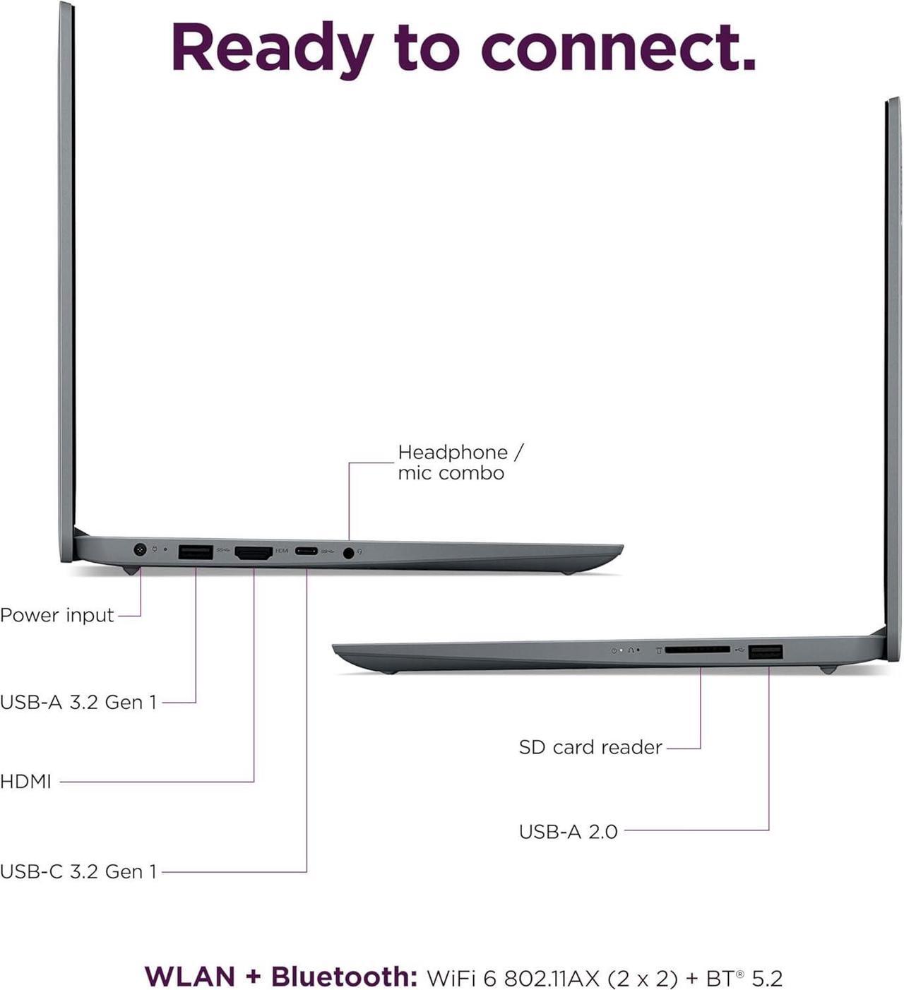 Alt view image 6 of 7 - Lenovo IdeaPad Ultra Light Laptop for Student & Home (14" Anti-Glare, Intel Dual Core Processor, 4GB RAM, 128GB Storage (64GB+ 64GB SD)), 1 Year Office 365, Webcam, Wi-Fi 6, Win 11 Home in S, Grey