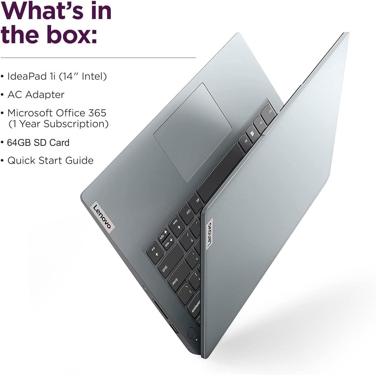 Alt view image 7 of 7 - Lenovo IdeaPad Ultra Light Laptop for Student & Home (14" Anti-Glare, Intel Dual Core Processor, 4GB RAM, 128GB Storage (64GB+ 64GB SD)), 1 Year Office 365, Webcam, Wi-Fi 6, Win 11 Home in S, Grey