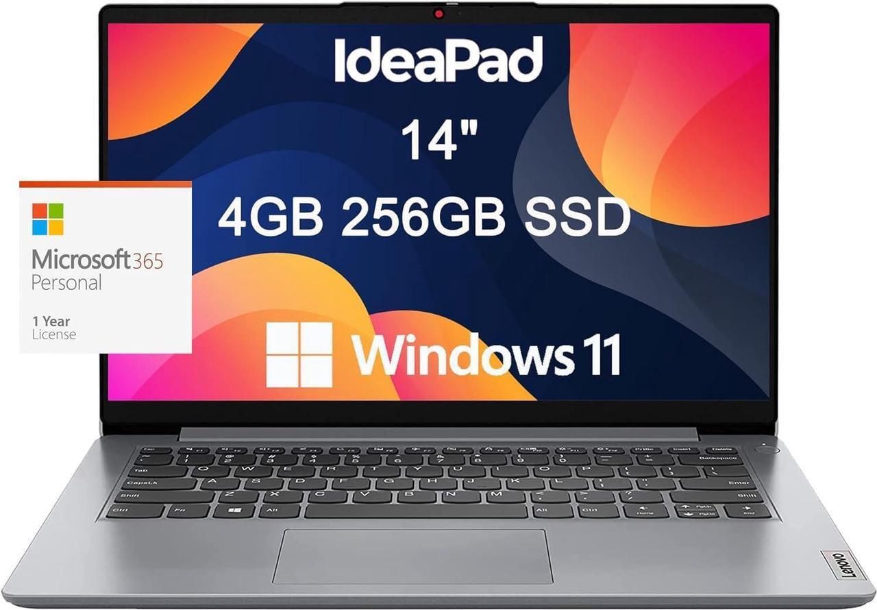 Main image of Lenovo Ideapad 1i Laptop (14" Anti-Glare Display, Intel Dual Core Processor, 4GB RAM, 256GB SSD), 1 Year Office 365, Student & Home, 720P Webcam w/Privacy Shutter, Wi-Fi 6, Win 11 Home in S, Grey