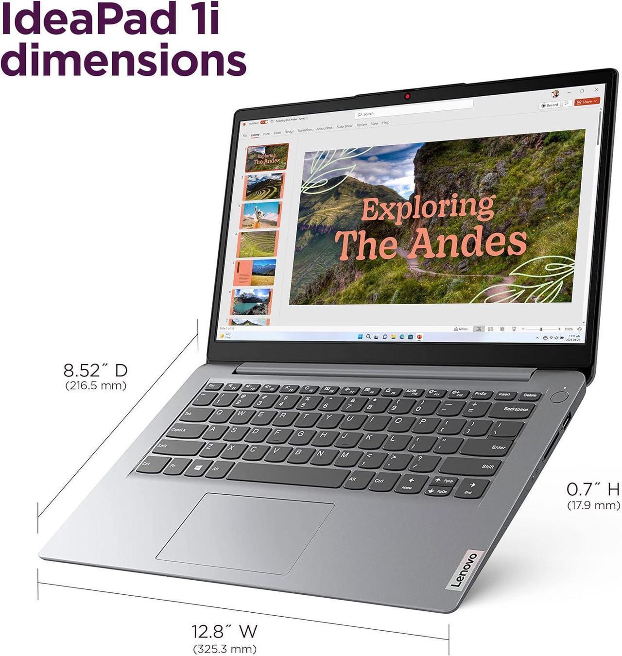 Alt view image 4 of 7 - Lenovo Ideapad 1i Laptop (14" Anti-Glare Display, Intel Dual Core Processor, 4GB RAM, 256GB SSD), 1 Year Office 365, Student & Home, 720P Webcam w/Privacy Shutter, Wi-Fi 6, Win 11 Home in S, Grey